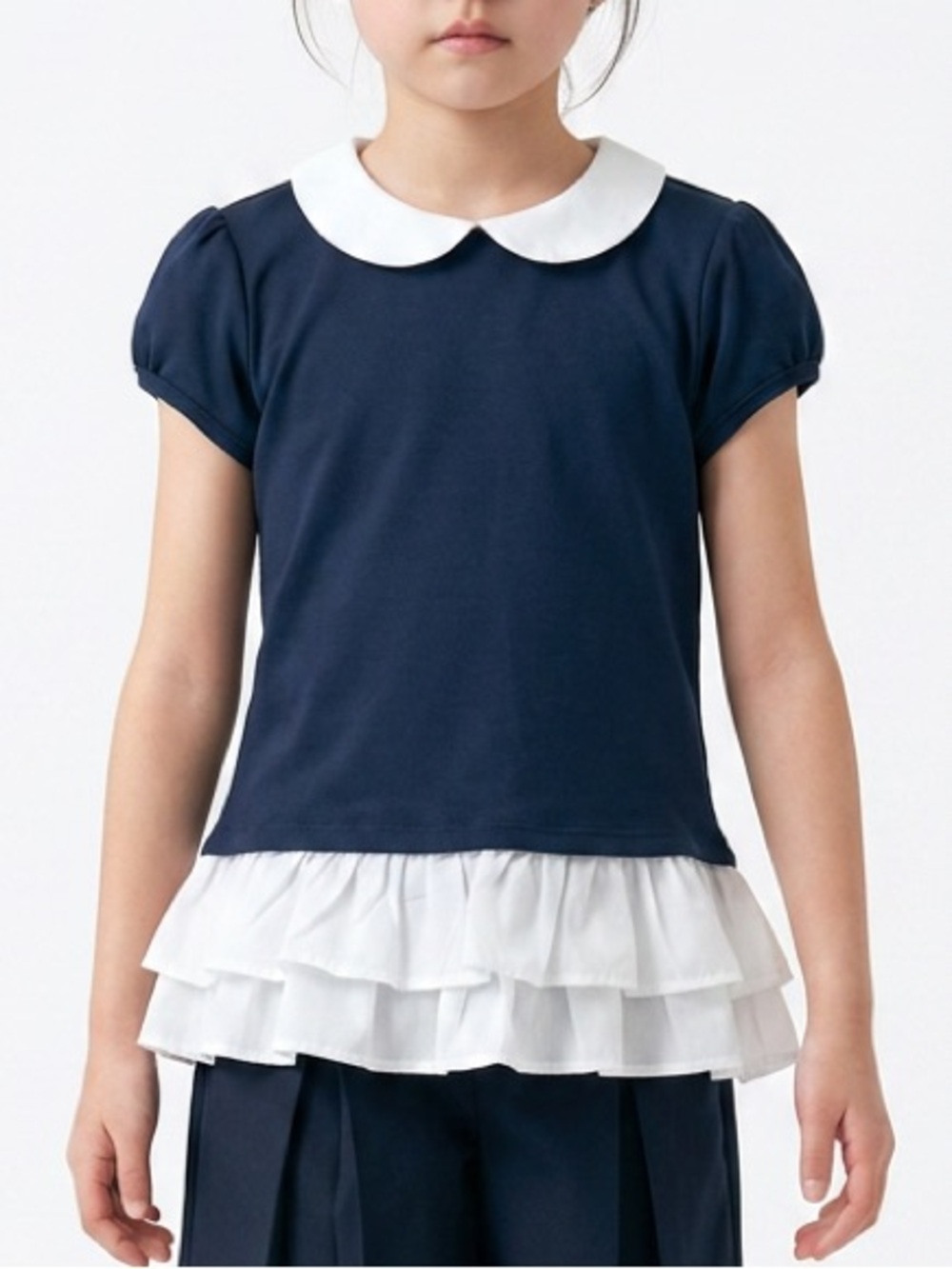 Nautica Girls Shirt Size 7 Small Navy Blue And White NWT